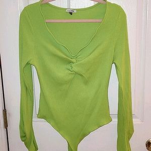 Green Ribbed Thong Bodysuit